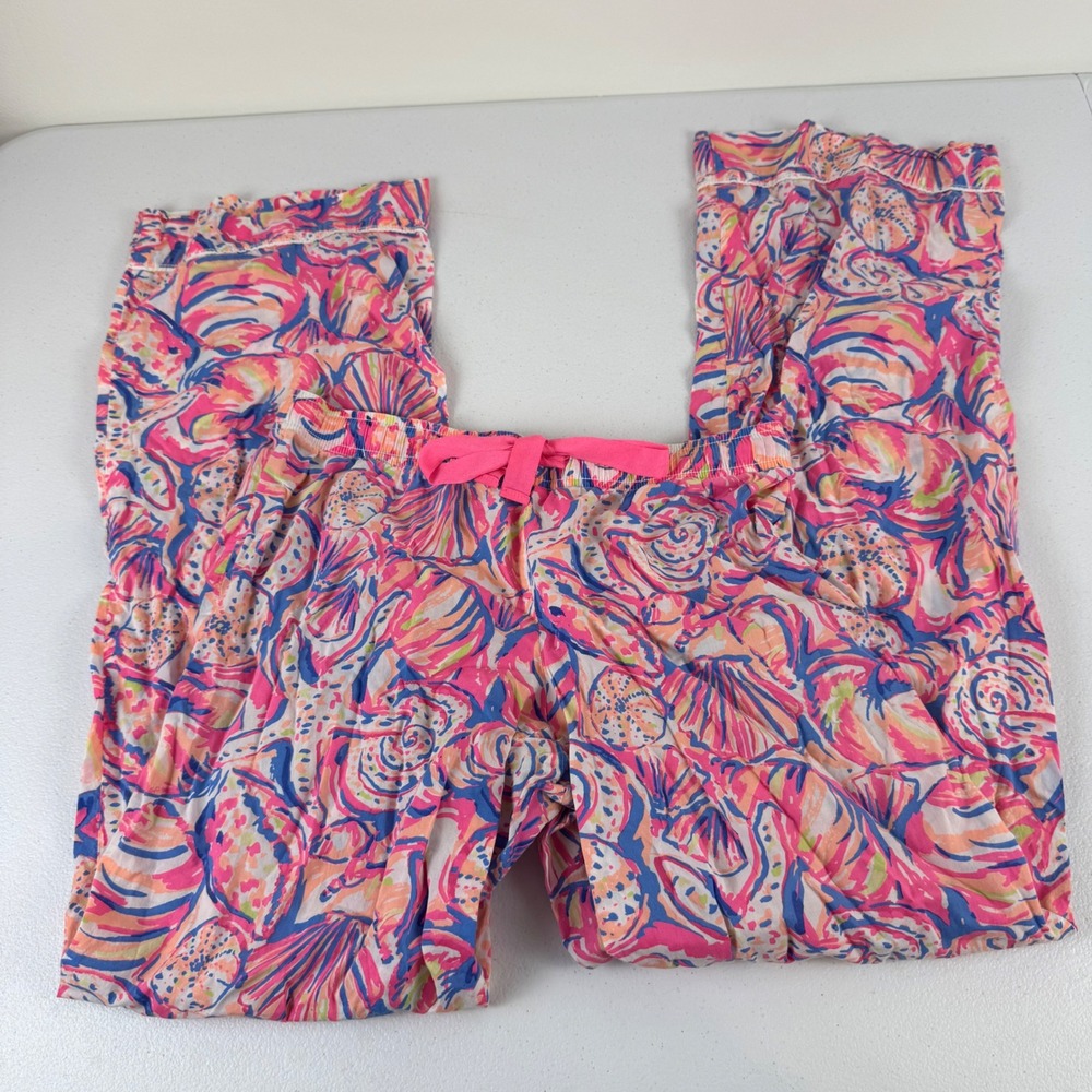 Lilly Pulitzer Pink Blue Seashell Print Cotton Pajama Pants Womens Small 17574
